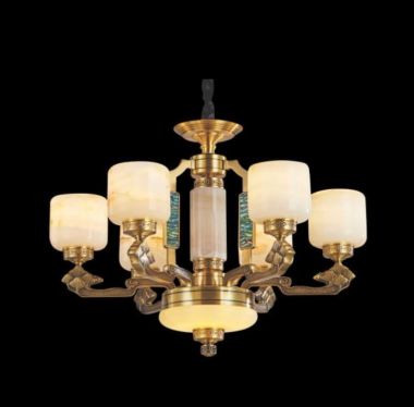 Đèn Chùm Đồng Bạch Ngọc Khảm, Xà Cừ Cao Cấp 6 Tay D700mm EC-CD181-6