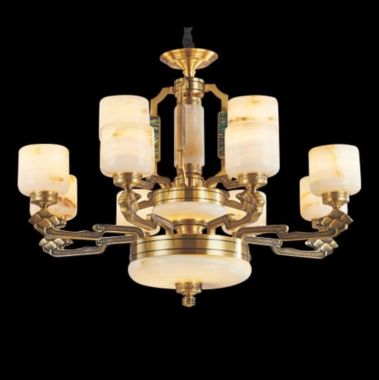 Đèn Chùm Đồng Bạch Ngọc Khảm, Xà Cừ Cao Cấp 12 Tay D930mm EC-CD183/8+4