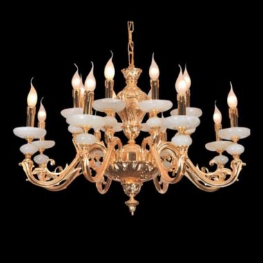 Đèn Chùm Đồng Mạ Vàng Chao Đá Bạch Ngọc 16 Tay Nến D850mm EC-CD105/16