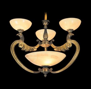 Đèn Chùm Đồng Cổ Điển Chao Đá Vàng Thiên Nhiên 3 Tay D700mm EC-CD731/3
