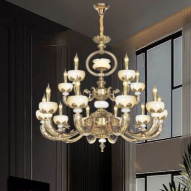 Đèn Chùm Đồng Cổ Điển Phòng Khách 15 Tay Chao Đá D850mm DR-C6029/10+5