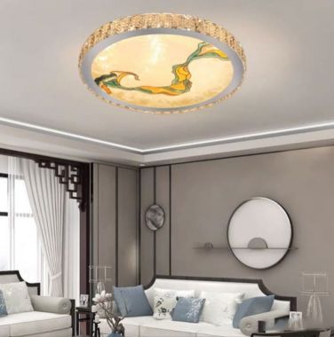 Đèn Mâm Ốp Trần Led Gắn Hạt Pha Lê Có Họa Tiết Độc Lạ D500mm DR-NC366