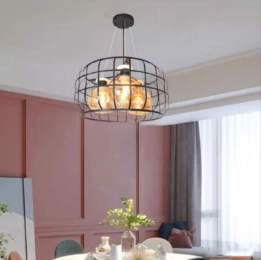 Đèn Thả Trần Lồng Sắt Chao Thủy Tinh Gắn Bàn Cafe, Nhà Hàng DR-NB1039