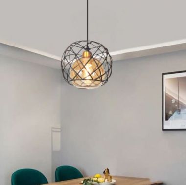Đèn Thả 1 Bóng Lồng Sắt Hình Cầu Chao Thủy Tinh Cho Bàn Cafe DR-NB1059