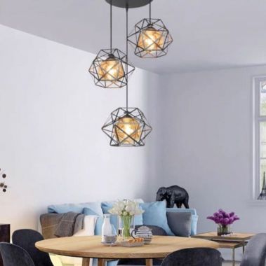 Đèn Thả 3 Bóng Trang Trí Quán Cafe Lồng Sắt Hình Kim Cương DR-NB1041/3