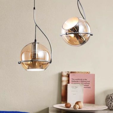 Đèn Thả Trần Chao Thủy Tinh Màu Trà Có Thể Xoay Được D250mm DC-TT45