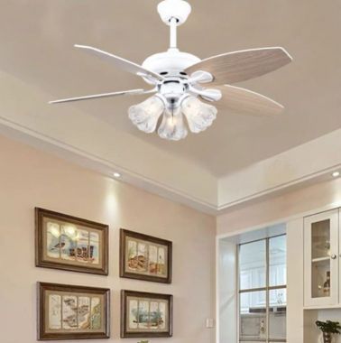 Quạt Trần Đèn Chùm Lắp Nhà Phố Xinh 5 Cánh Gỗ Màu Sáng PH-QVifa603