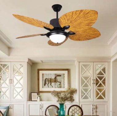 Quạt Trần Đèn Led Cánh Nhựa ABS Hình Lá Màu Nâu Vàng PH-QVifa49/236