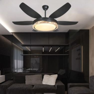 Quạt Trần Đèn Led Cánh Nhựa Màu Đen Gắn Phòng Khách Hiện Đại DR-Q9431