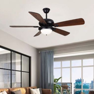 Quạt Trần Đèn Led Phòng Khách Cổ Điển, Cánh Gỗ Màu Nâu PH-QVifa73VF236