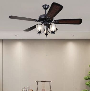 Quạt Trần Đèn Chùm Phòng Khách Cổ Điển, 5 Cánh Gỗ Màu Nâu PH-QVifa73