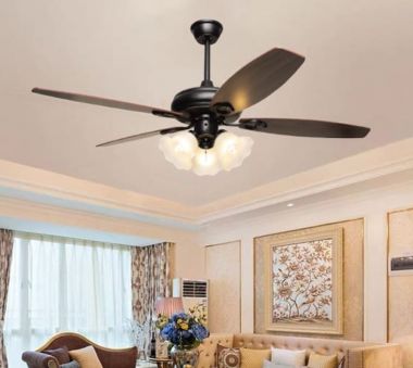 Quạt Trần Đèn Chùm Chao Thủy Tinh Cánh Gỗ Màu Nâu Coffe PH-QVifa45-23