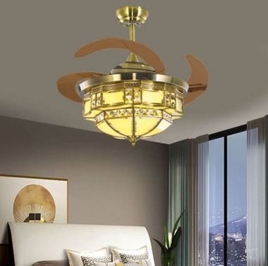 Quạt Trần Đèn Led Bằng Đồng Giấu Cánh Trang Trí Phòng Khách HP-DQD5313