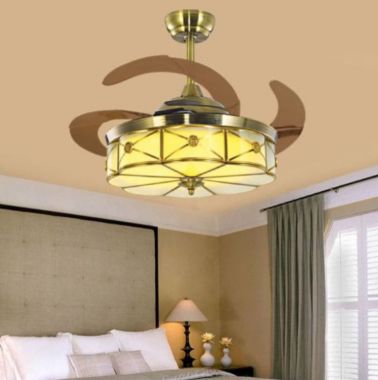Quạt Trần Đèn Led Bằng Đồng Giấu Cánh Trang Trí Phòng Khách HP-DQD5632