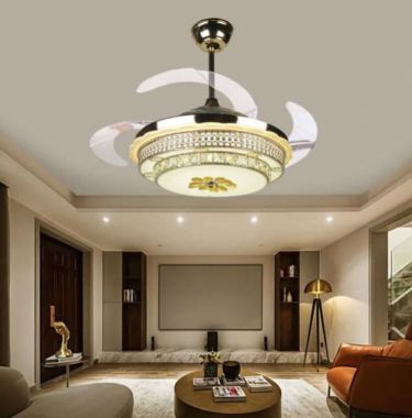 Quạt Trần Có Đèn Led Cánh Cụp Cánh Xòe Trang Trí Phòng Khách HP-DQ8100
