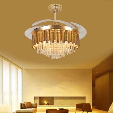 Quạt Trần Có Đèn Chùm Pha Lê Giấu Cánh Trang Trí Phòng Khách HP-DQ6134
