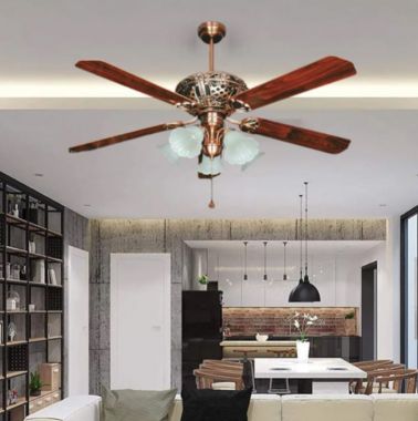 Quạt Trần Đèn Chùm Cánh Gỗ Kiểu Cổ Điển Treo Phòng Khách AN-QD3264