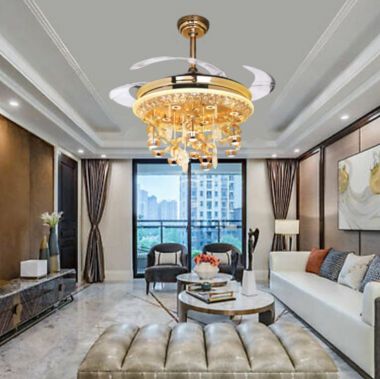 Quạt Trần Đèn Chùm Hiện Đại Cánh Cụp Cánh Xòe Phòng Khách AN-QD6099