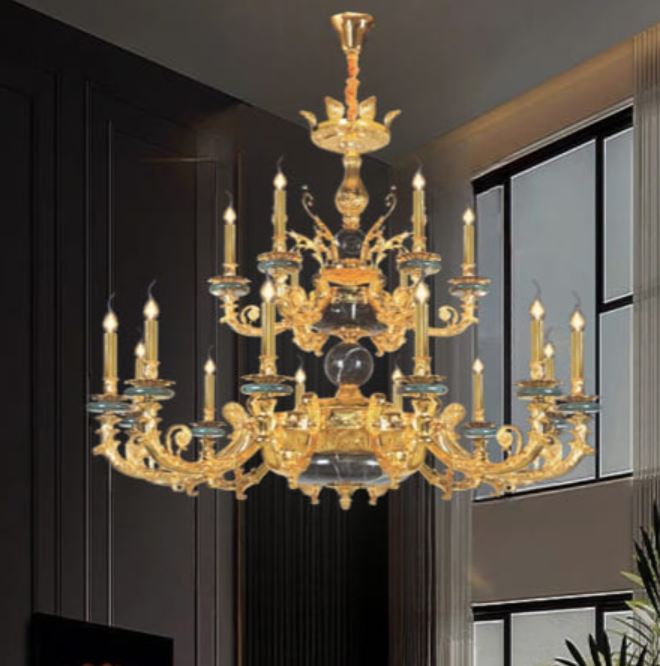 Đèn Chùm Đồng Cổ Điển Sảnh Phòng Khách 18 Tay D1250mm DR-C8886/12+6