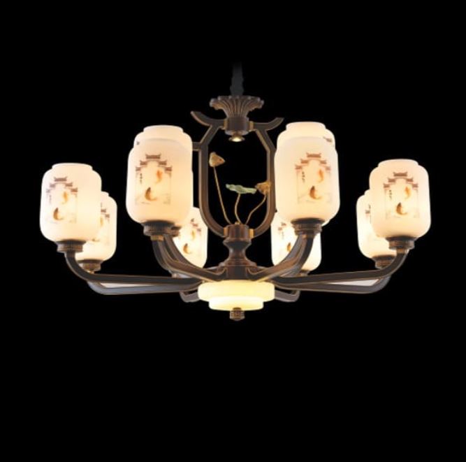 Đèn Chùm Đồng Thả Trần Cho Phòng Khách, Sảnh 12 Tay D980mm EC-CD39/12