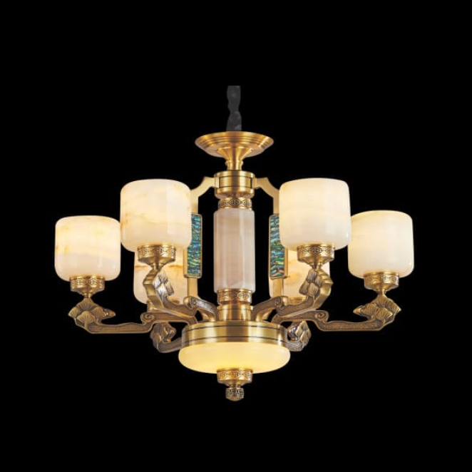 Đèn Chùm Đồng Bạch Ngọc Khảm Xà Cừ 700mm EC22-CD181-6