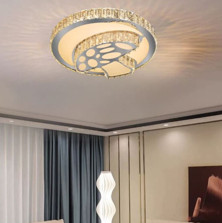 Đèn Mâm Ốp Trần Led Phòng Ngủ 3 Chế Độ Gắn Hạt Pha Lê D500mm DR-NC4938