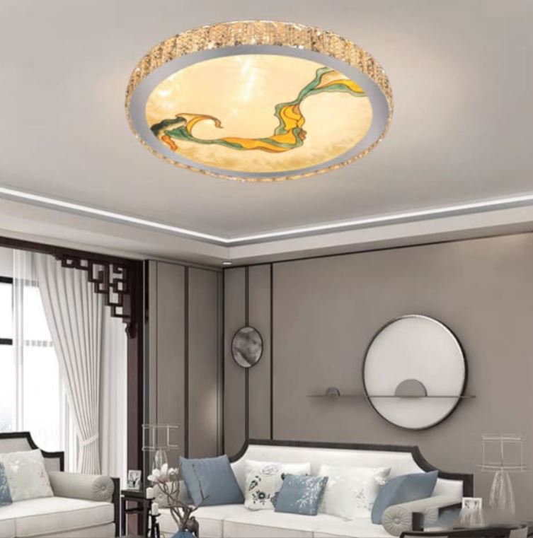 Đèn Mâm Ốp Trần Led Gắn Hạt Pha Lê Có Họa Tiết Độc Lạ D500mm DR-NC366