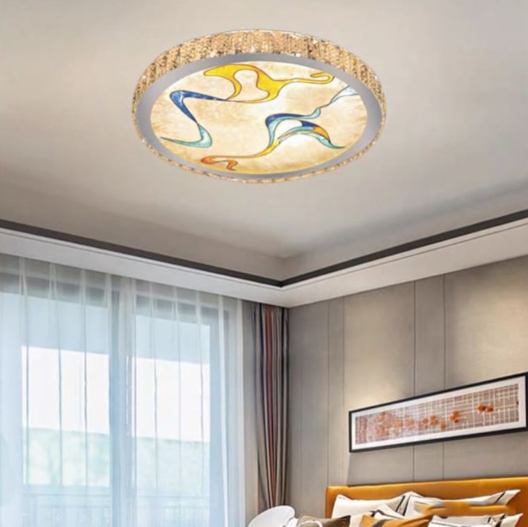 Đèn Mâm Ốp Trần Led Gắn Hạt Pha Lê Có Họa Tiết Độc Lạ D500mm DR-NC367