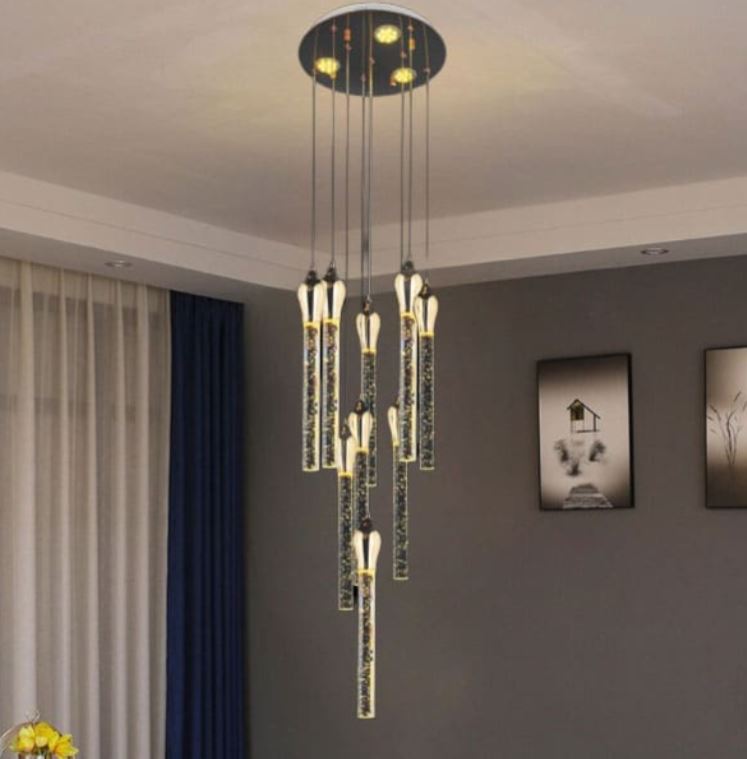 Đèn Thả Trần 9 Thanh Pha Lê Trang Trí Phòng Khách H1600mm EC-T6172/9