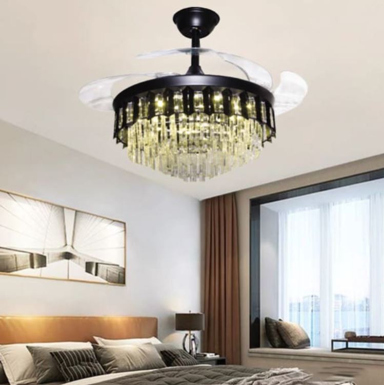 Quạt Trần Đèn Led Phòng Ngủ Cánh Cụp Cánh Xòe Bằng Nhựa ABS PH-QVifa84