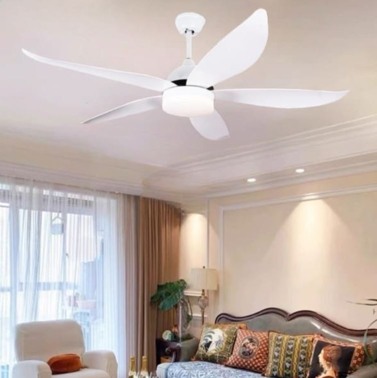 Quạt Trần Đèn Led Phòng Khách, 5 Cánh Nhựa ABS Màu Trắng PH-QVifa58T