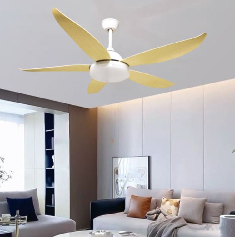 Quạt Trần Đèn Led Phòng Khách Đẹp, Cánh Nhựa ABS Màu Vàng PH-QVifa56V