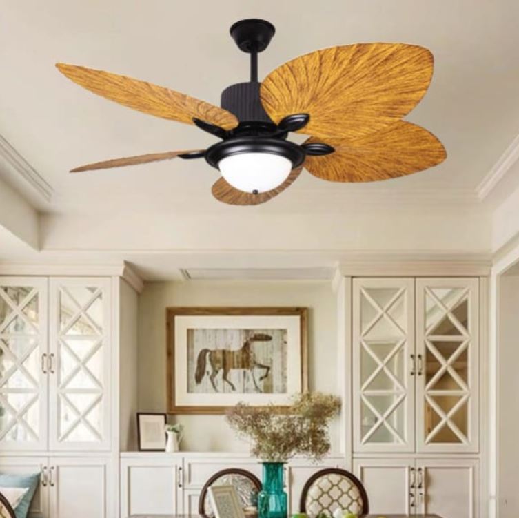 Quạt Trần Đèn Led Cánh Nhựa ABS Hình Lá Màu Nâu Vàng PH-QVifa49/236