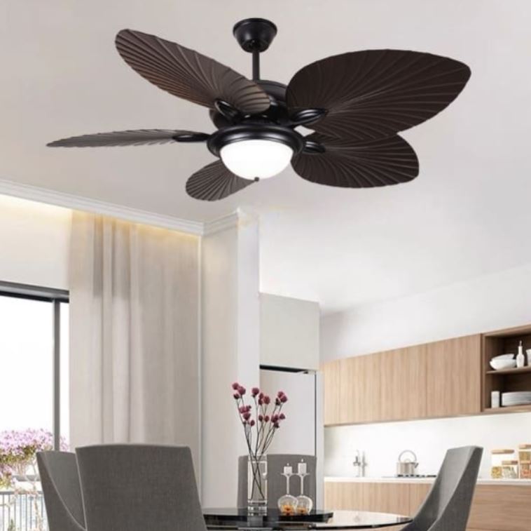 Quạt Trần Đèn Cánh Nhựa ABS Hình Lá Màu Nâu Coffee PH-QVifa49VF73/LED