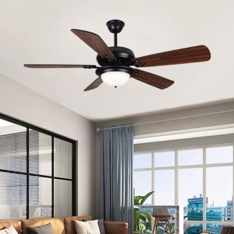 Quạt Trần Đèn Led Phòng Khách Cổ Điển, Cánh Gỗ Màu Nâu PH-QVifa73VF236