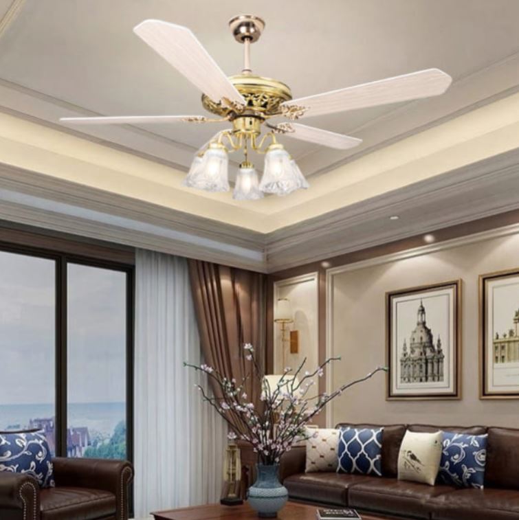 Quạt Trần Đèn Chùm Lắp Nhà Phố Xinh 5 Cánh Gỗ Màu Trắng PH-QVifa601