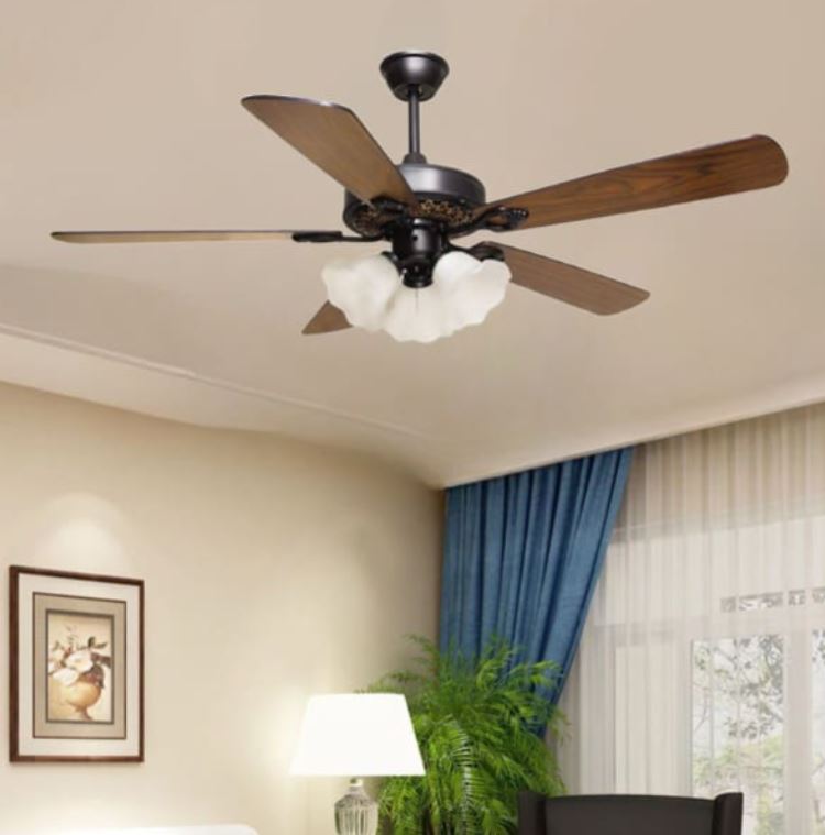 Quạt Trần Đèn Chùm Phòng Khách Hiện Đại, Cánh Gỗ Màu Nâu PH-QVifa108