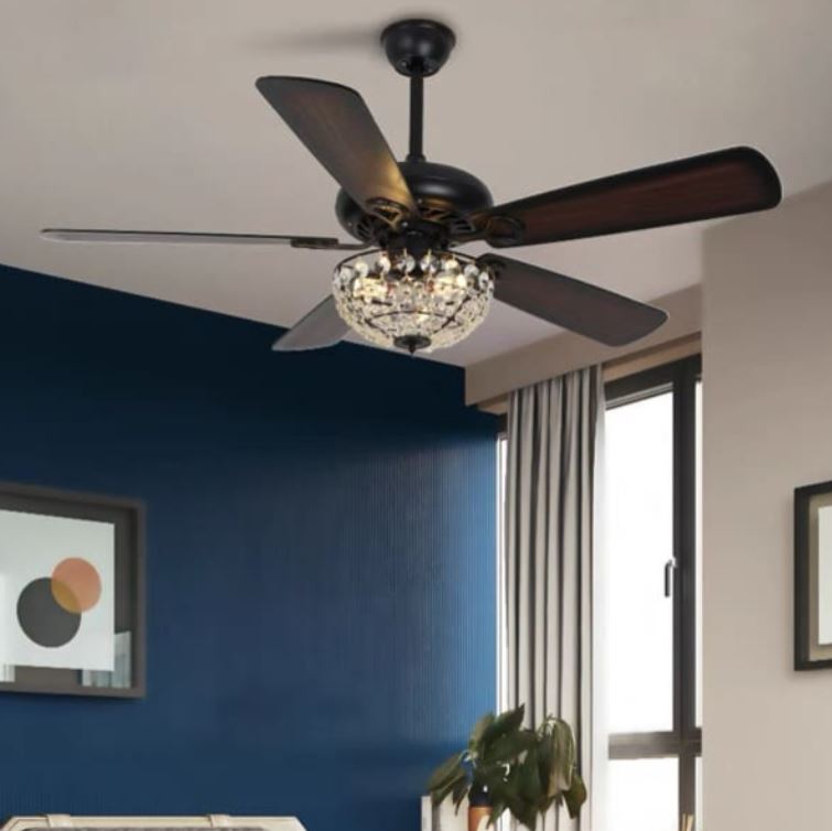 Quạt Trần Đèn Chùm Cánh Gỗ Màu Nâu Coffe Gắn Phòng Khách PH-QVifa47-23