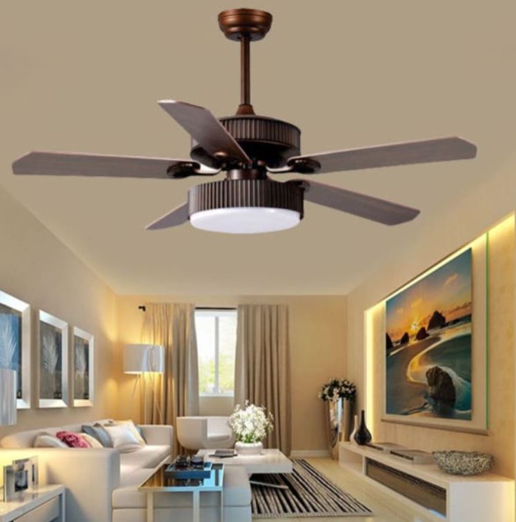 Quạt Trần Đèn Led 5 Cánh Gỗ Trang Trí Phòng Khách, Phòng Ngủ HP-DQ6755