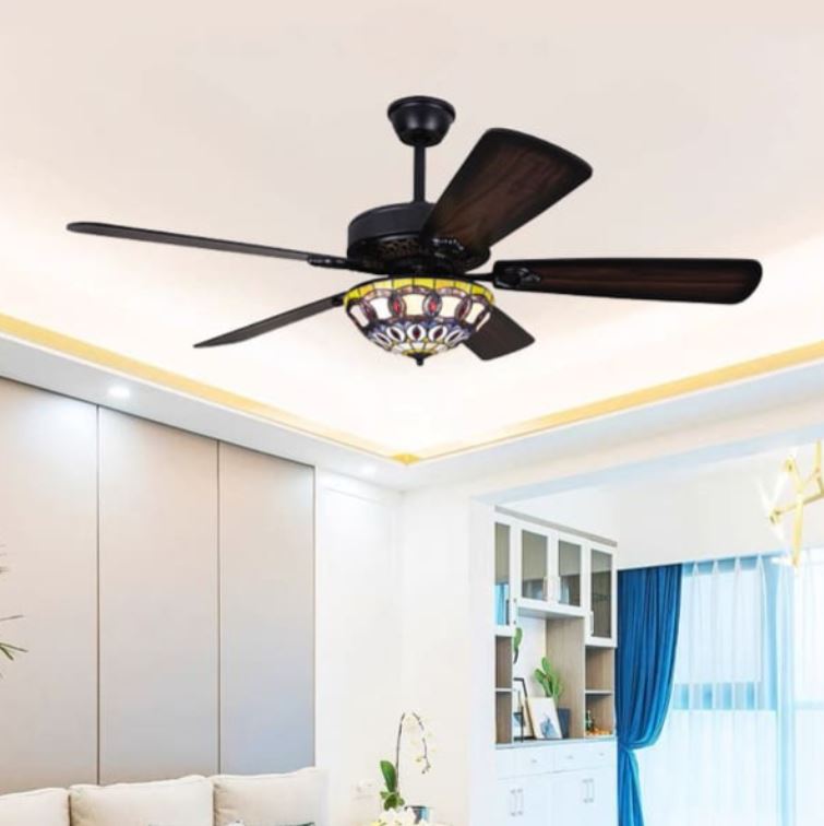 Quạt Trần Đèn Họa Tiết Độc Lạ, Cánh Bằng Gỗ Màu Nâu PH-QVifa78/395
