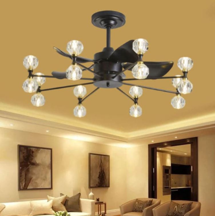 Quạt Trần Đèn Chùm Led Cánh Nhựa Gắn Phòng Khách, Phòng Ngủ HP-DQ8023