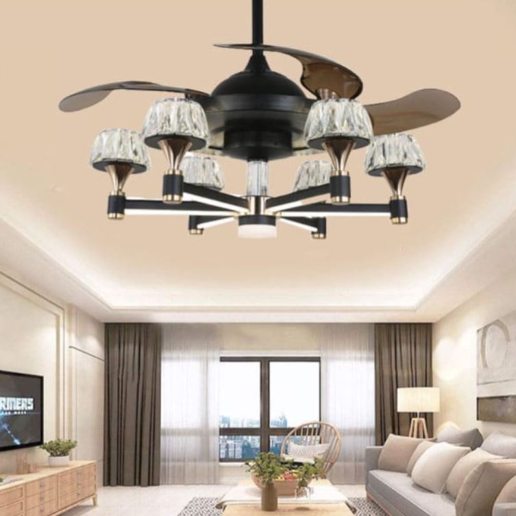 Quạt Trần Đèn Chùm Led Cánh Nhựa Gắn Phòng Khách, Phòng Ngủ HP-DQ6128