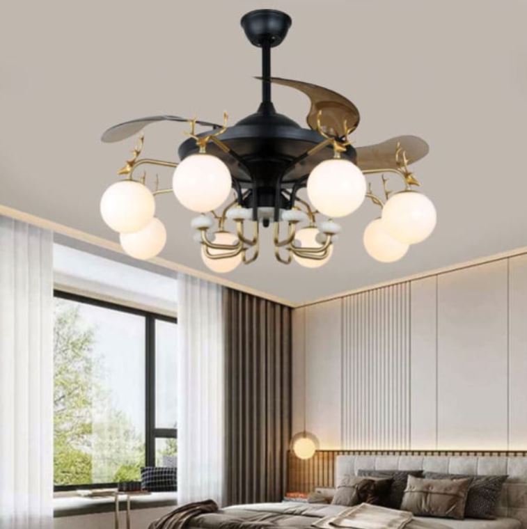 Quạt Trần Đèn Chùm Led Cánh Nhựa Gắn Phòng Khách, Phòng Ngủ HP-DQ6129