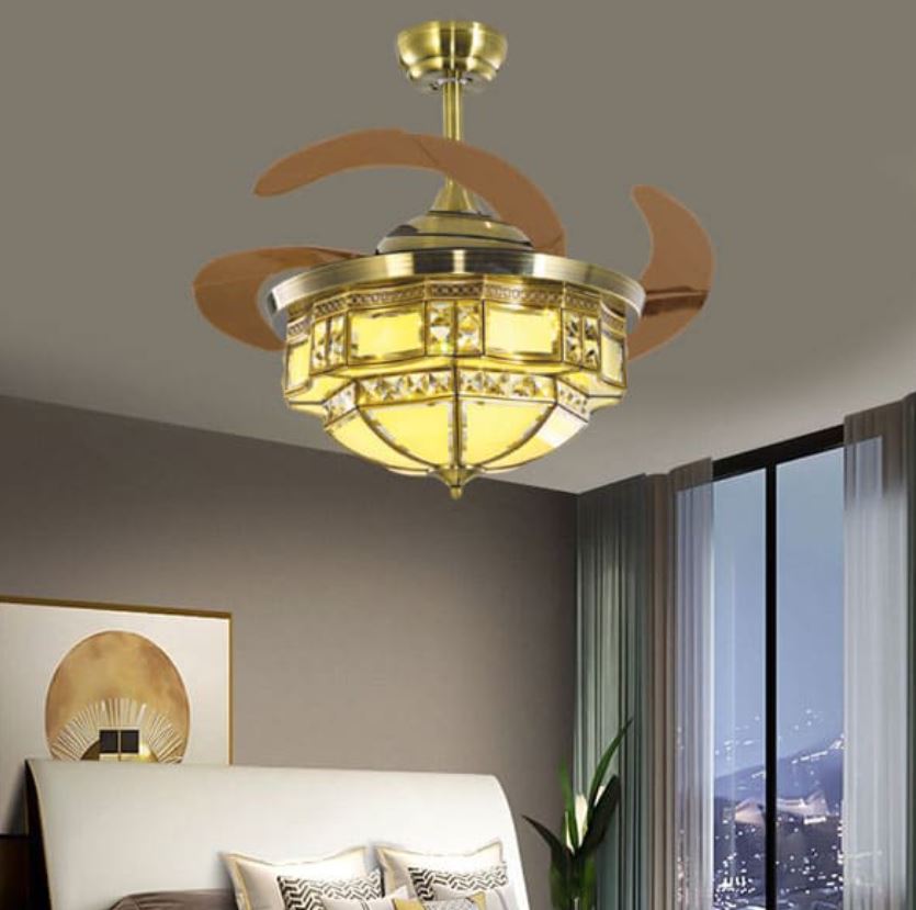 Quạt Trần Đèn Led Bằng Đồng Giấu Cánh Trang Trí Phòng Khách HP-DQD5313