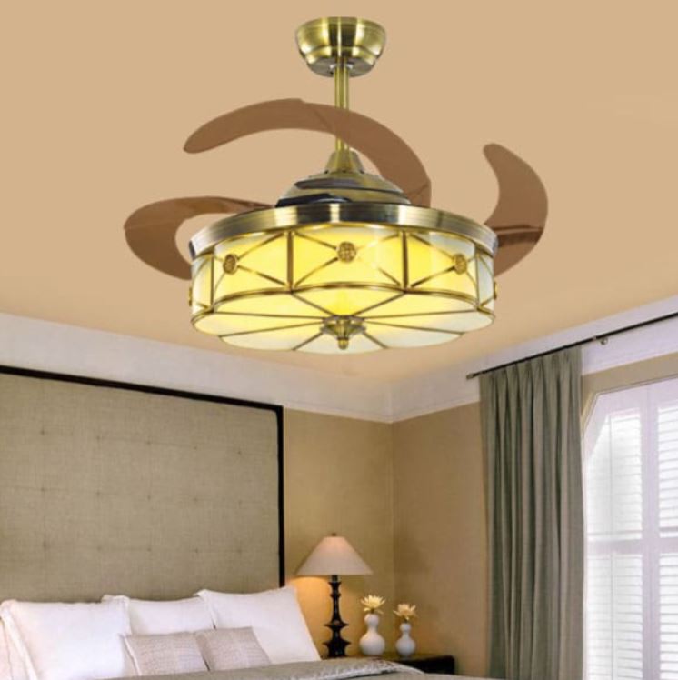 Quạt Trần Đèn Led Bằng Đồng Giấu Cánh Trang Trí Phòng Khách HP-DQD5632