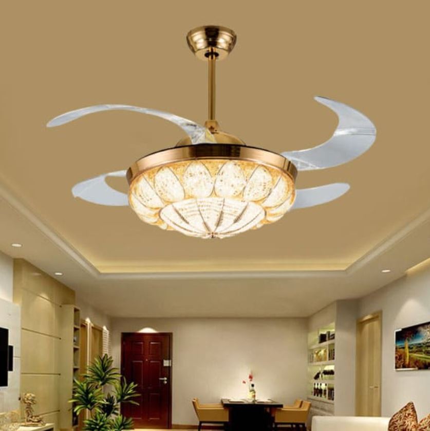 Quạt Trần Có Đèn Led Cánh Cụp Cánh Xòe Trang Trí Phòng Khách HP-DQ8034