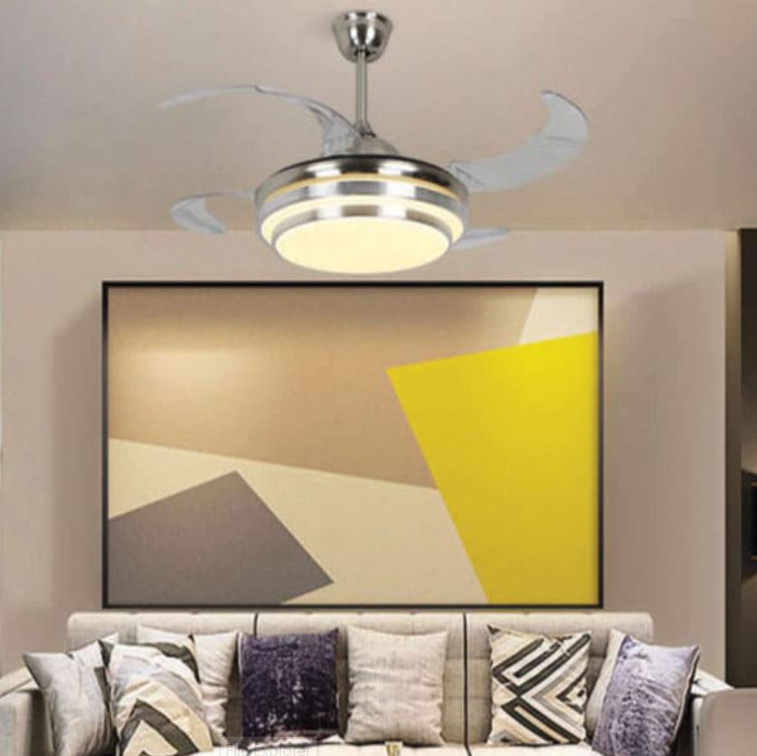 Quạt Trần Có Đèn Led Cánh Cụp Cánh Xòe Trang Trí Phòng Khách HP-DQ8001