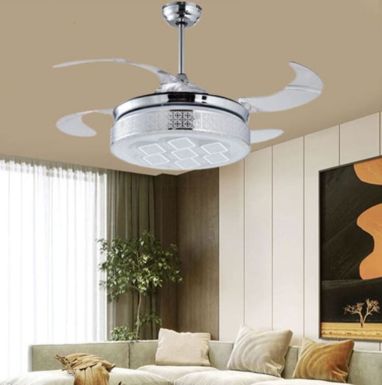 Quạt Trần Có Đèn Led Cánh Cụp Cánh Xòe Trang Trí Phòng Khách HP-DQ8004