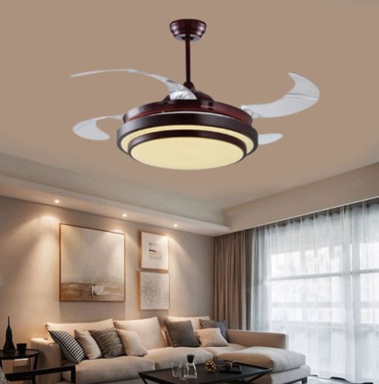 Quạt Trần Có Đèn Led Cánh Cụp Cánh Xòe Trang Trí Phòng Khách HP-DQ8009