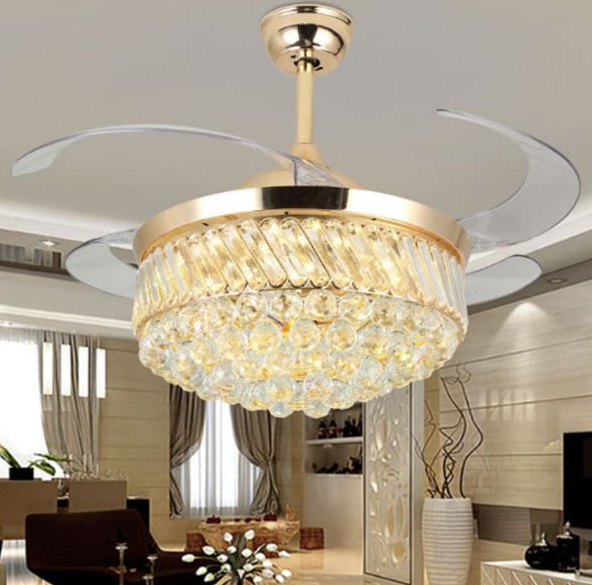 Quạt Trần Giấu Cánh Bằng Nhựa ABS Kết Hợp Đèn Mâm Pha Lê PH-QVifa19
